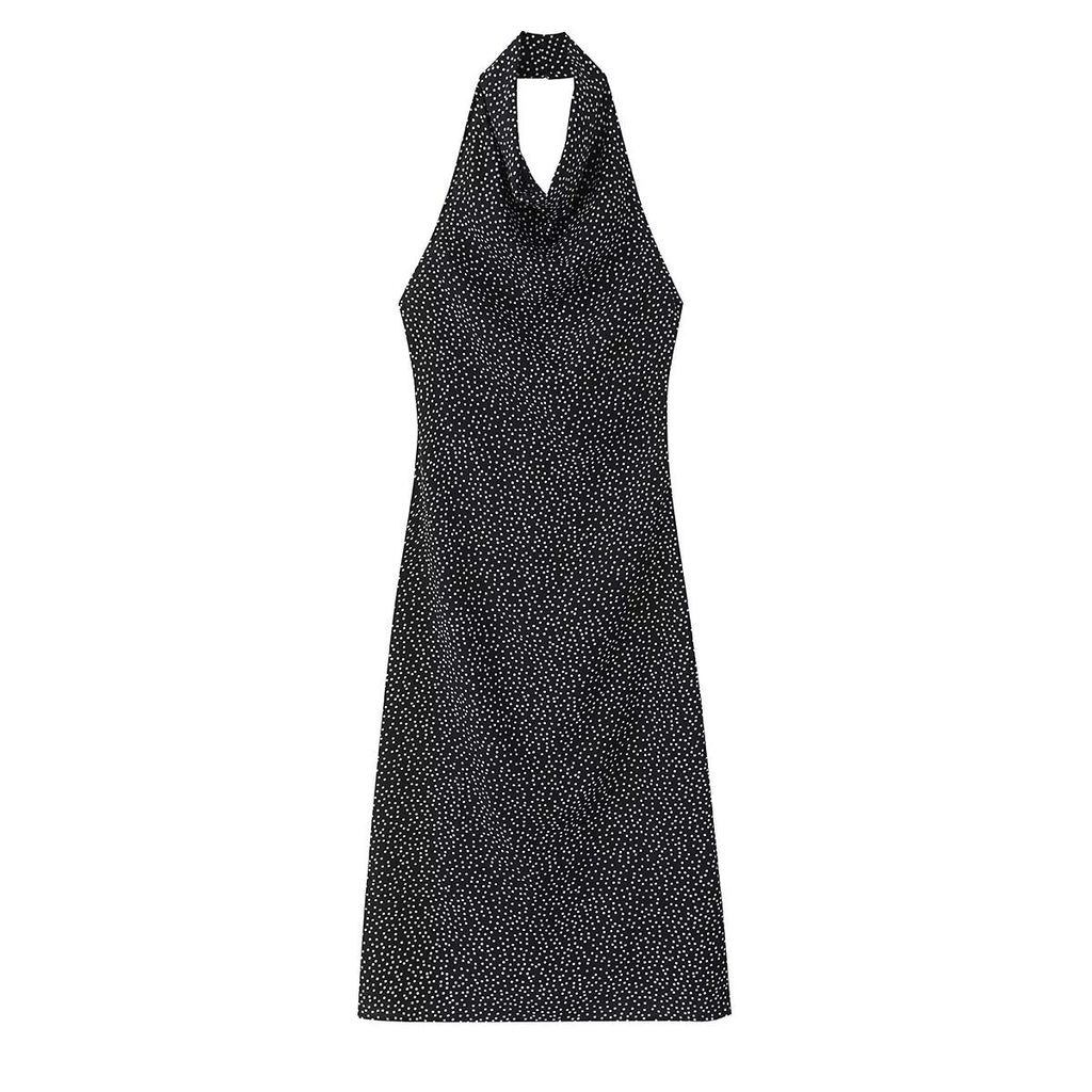 Thin polka dot halter neck dress