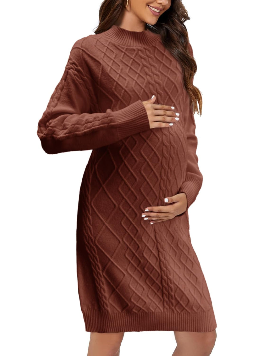Saodimallsu Womens Maternity Sweater Dress Cable Knit Sexy Bodycon Crew Neck Long Sleeve Fall Mini Sweaters Dresses