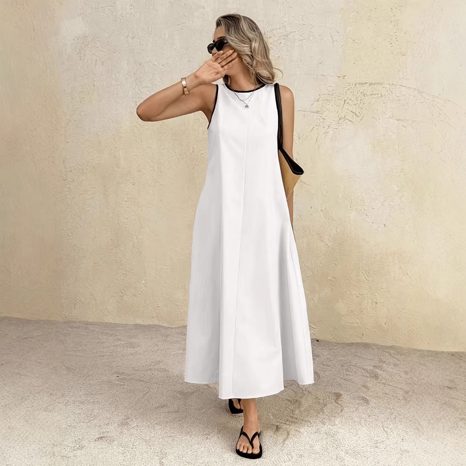 New popular solid color summer new vest long dress