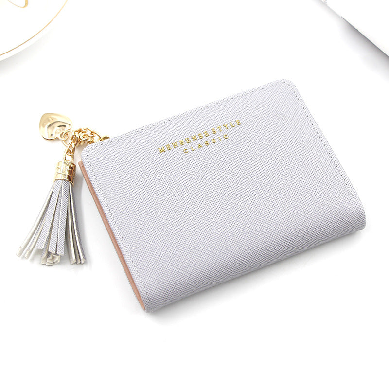 Short Style Women's Zipper Purse with Tassel Detail