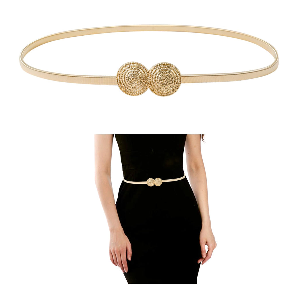 E-Clover Belts for Women Gold Waist Skinny Stretch Belt for Dresses Metal Waistband Round