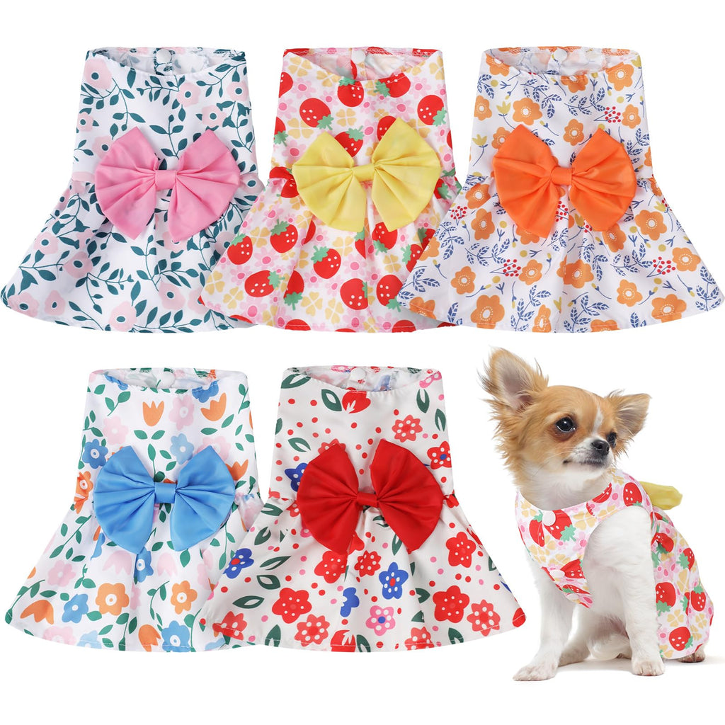 5 Pieces Dog Dresses for Small Dogs Girls Floral Puppy Dresses Pet Dog Princess Bowknot Dress Cute Doggie Summer Outfits Dog Clothes for Yorkie Female Cat Small Pets 5 Styles (Fresh StyleSmall)