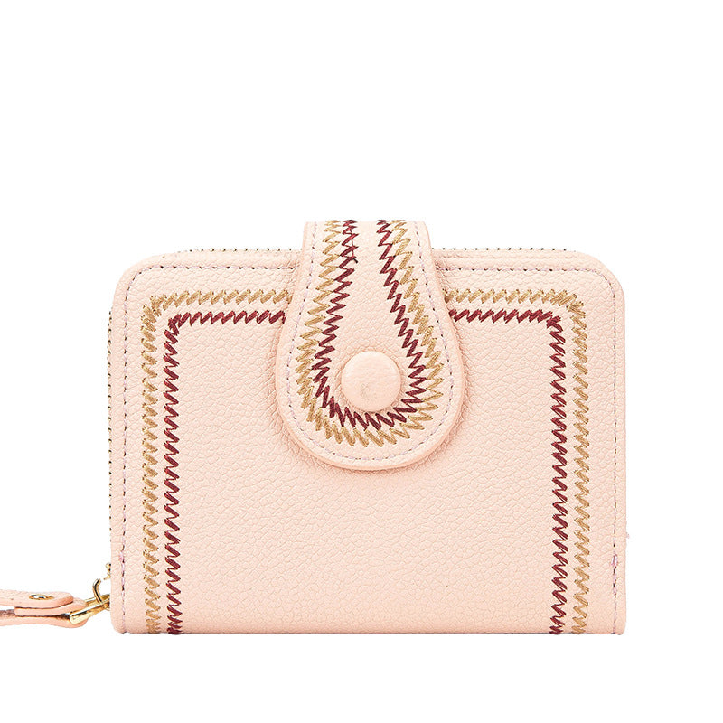 Embroidered Ladies Fashion Short Coin Purse Wallet