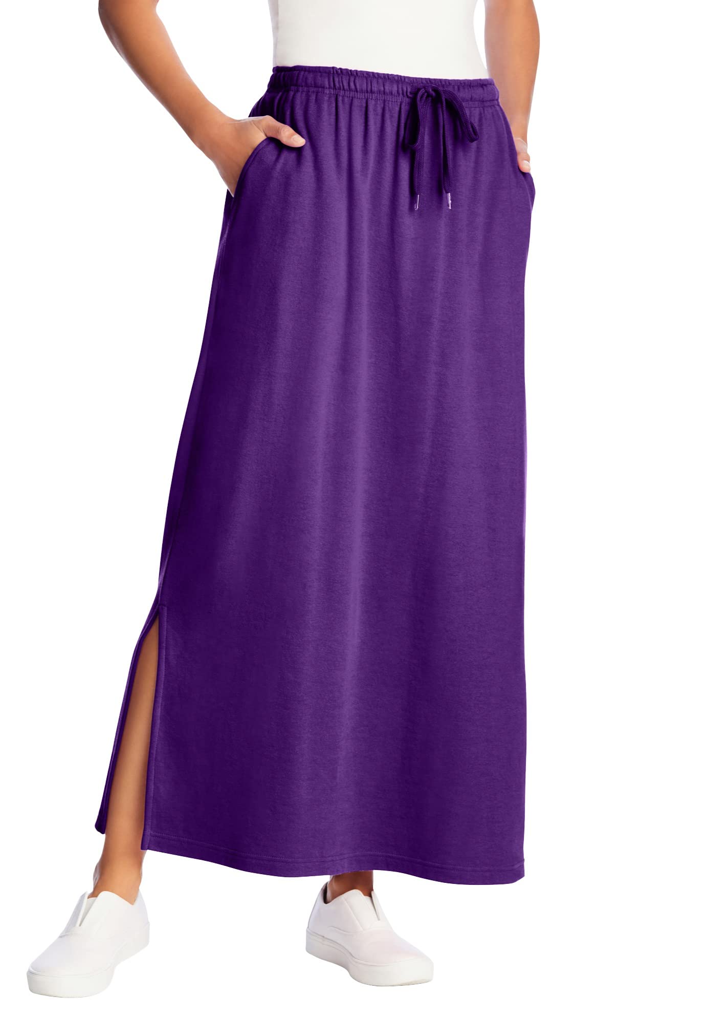 Woman Within Womens Plus Size Sport Knit Side-Slit Skirt - 12 Purple Orchid