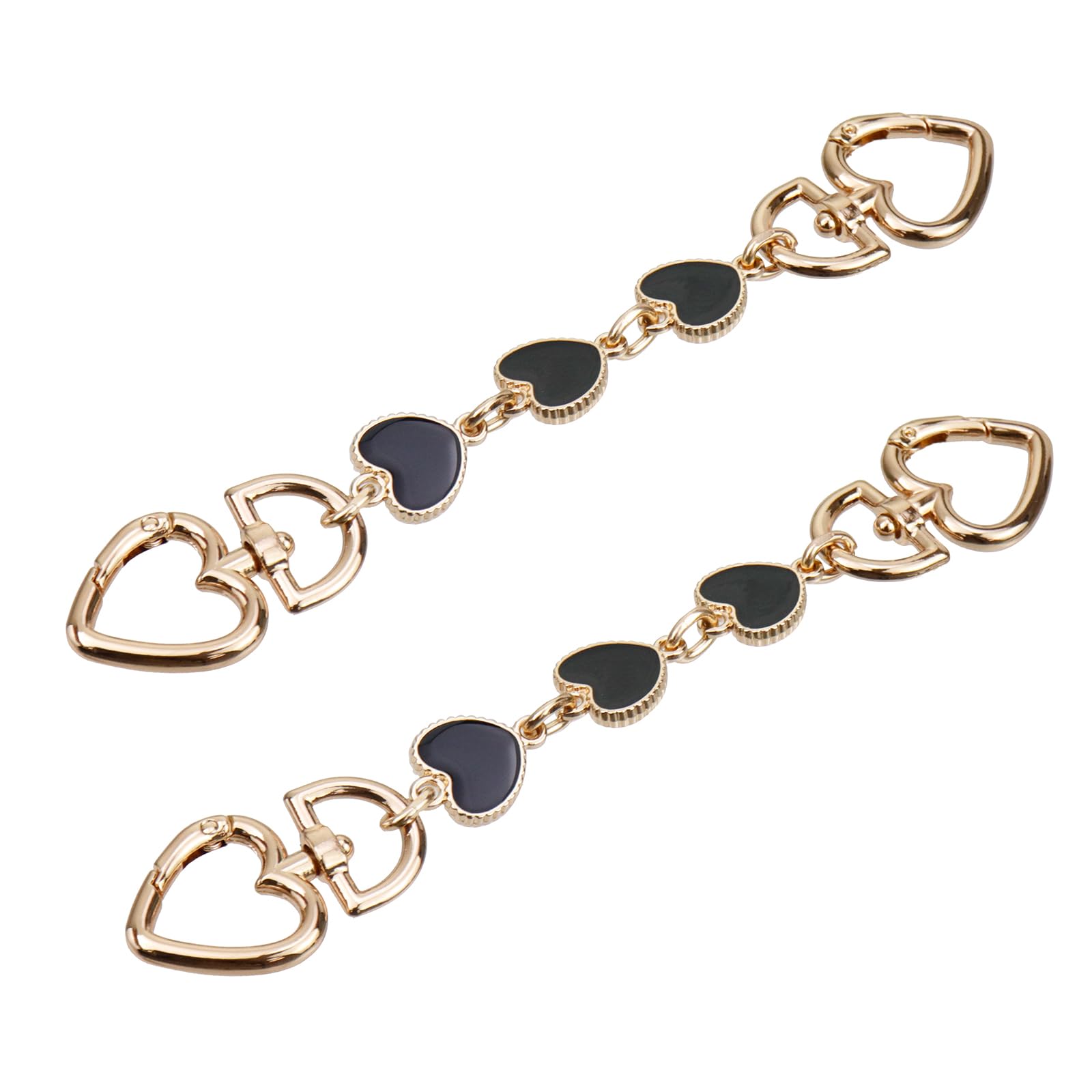 Mewutal 2pcs Black Heart Shape Bag Extender Chain Purse Strap Extender Metal Purse Replacement Strap Gold Handbag Chain Extender Love Bag Charm for Crossbody Bag Purse Making (Black)