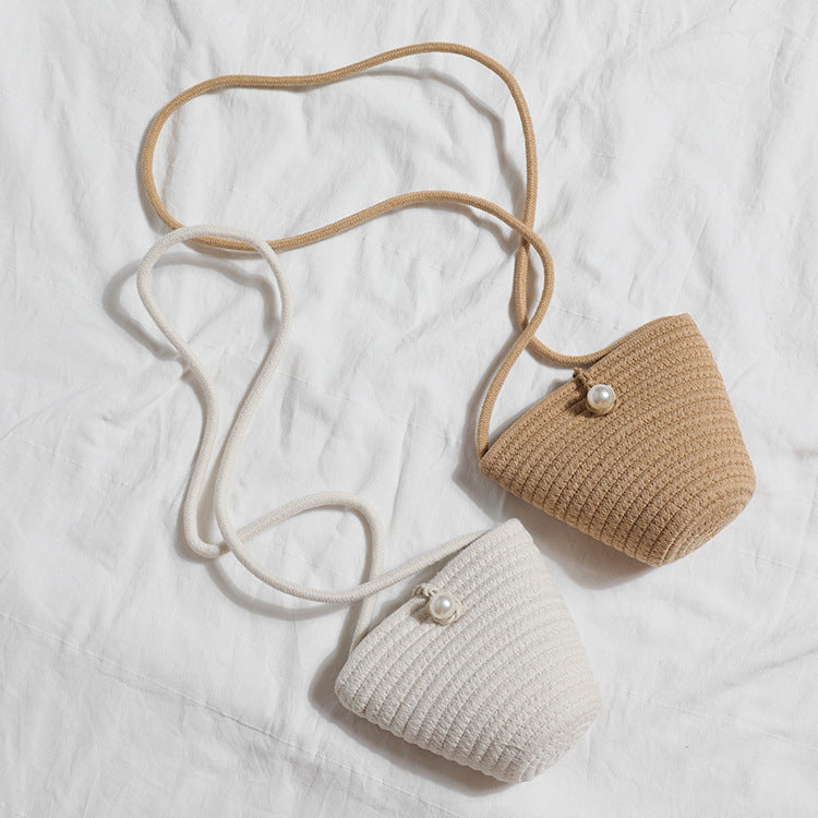 Small Coin Purse Pearl Straw Woven Shoulder Bag