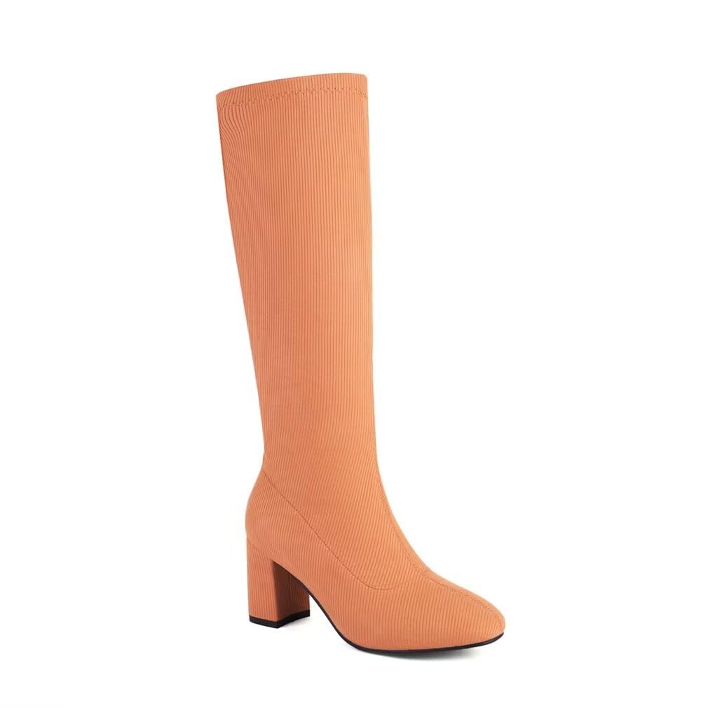JooJaky Woman Fashion Block Heel Knee High Boots Stilettos Chunky Heel Elastic Sock Boots