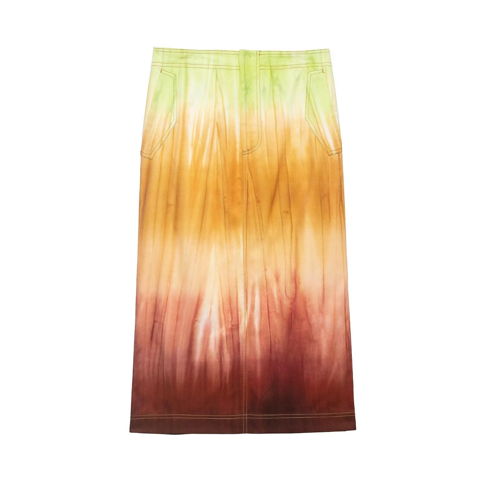 Commuting mid waist contrasting striped midi skirt