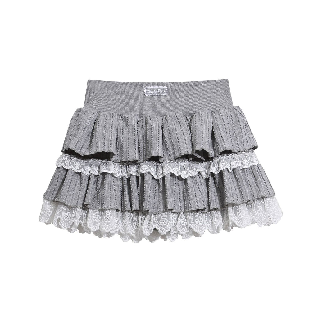 Lace Decorative Skirt, Elastic Waist Slimming Sweet Girl Chic Mini Skirt
