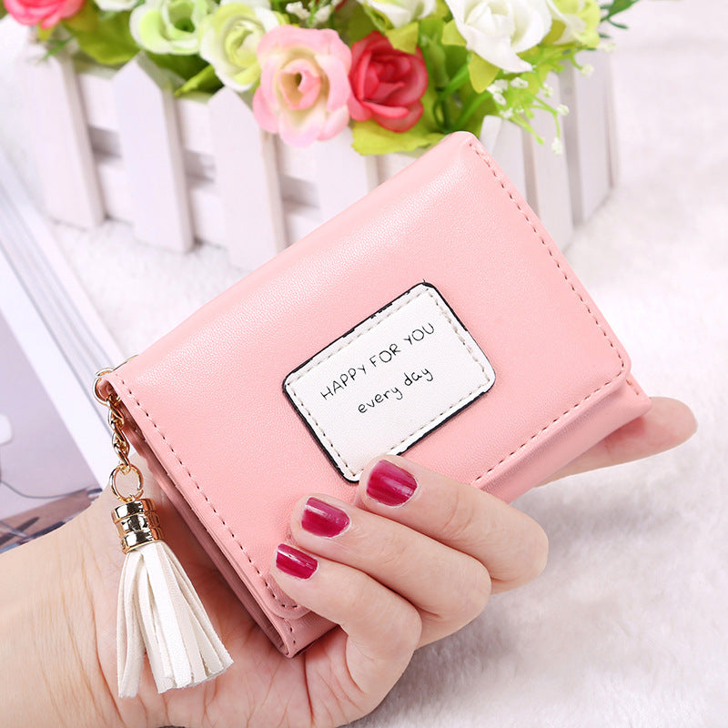 Korean Short Purse Wallet with Tassel Button Design