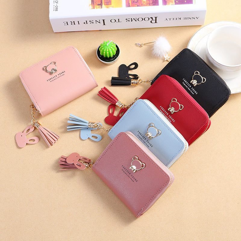 Short Cute Bear Zipper Coin Purse for Students