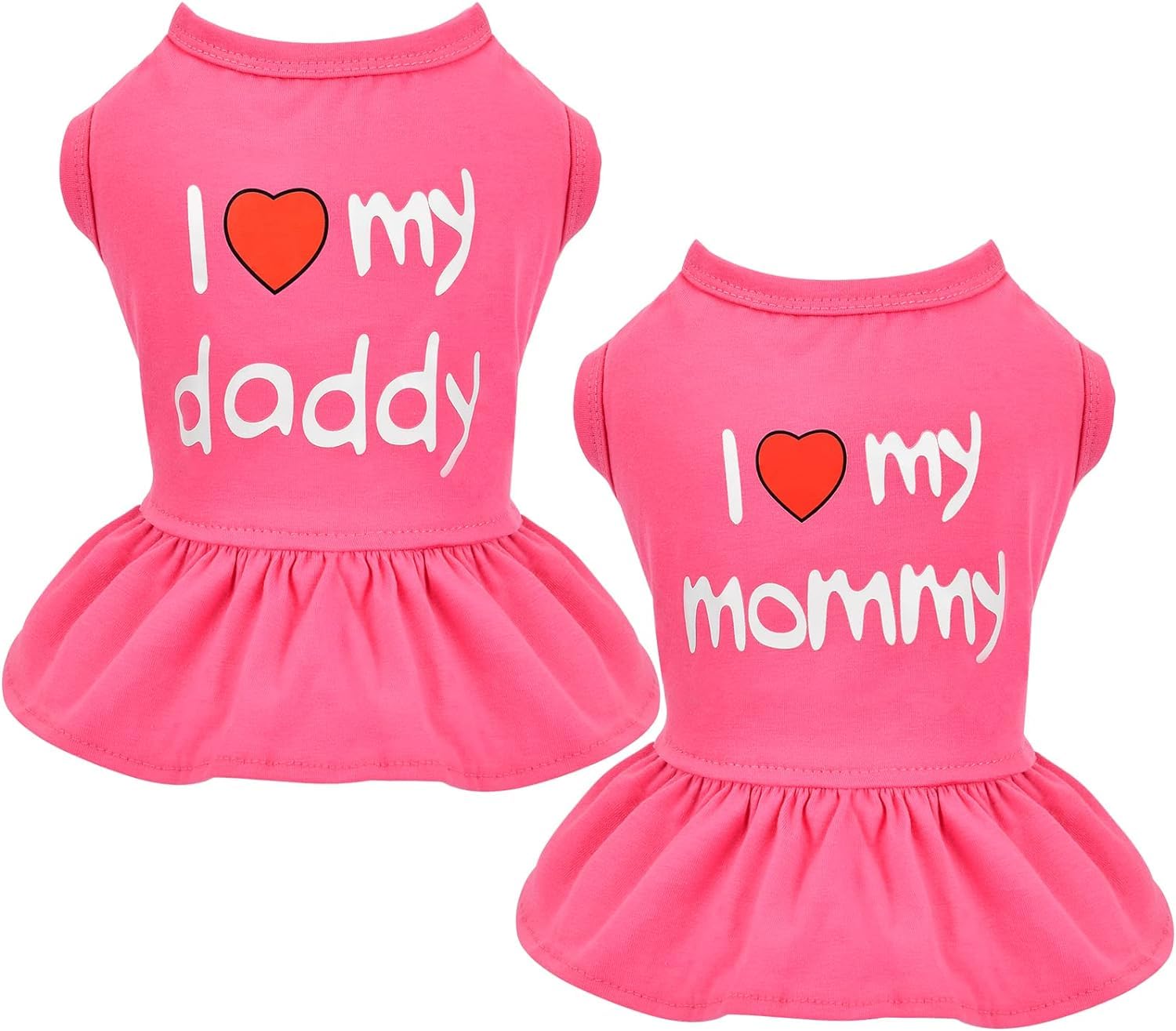 2 Pieces Dog Dresses for Small Dogs Girl Spring Summer Dog Clothes for Chihuahua Yorkie I Love My Mom/Daddy Cute Dog Tutu Skirt Puppy Dresses Pet Cat Apparel (Large)
