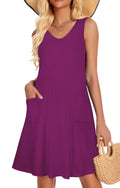 Womens Summer Dresses Casual V Neck Sleeveless Pockets Beach Loose Tank Sundress (Purple 2XL)