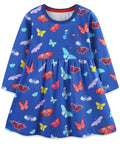 Hongshilian Girls Cotton Chirstmas Dress Long Sleeve Cartoon Appliques Casual Playwear Dresses(4TBlue&Butterflies)
