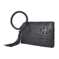 NGIL Women Mini Wristlet Purse Fashion Faux Leather Mini Purse With Fringe Tassel Wristlet Wallet Womens Mini Handbag (Black-Faux Crocodile)