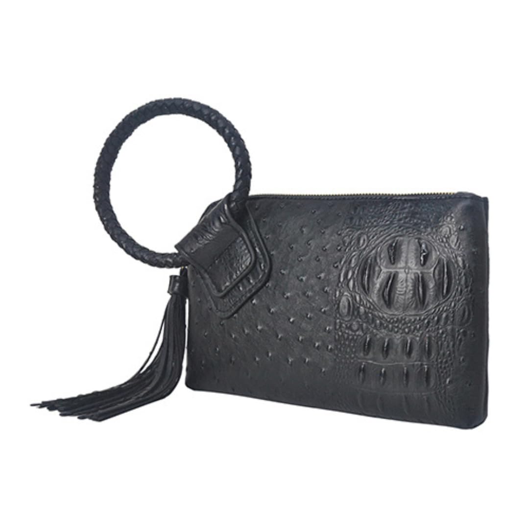 NGIL Women Mini Wristlet Purse Fashion Faux Leather Mini Purse With Fringe Tassel Wristlet Wallet Womens Mini Handbag (Black-Faux Crocodile)