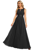 Ever-Pretty Womens Chiffon Crew Neck Pleated Hollow Out Maxi Semi Formal Dresses Black US10
