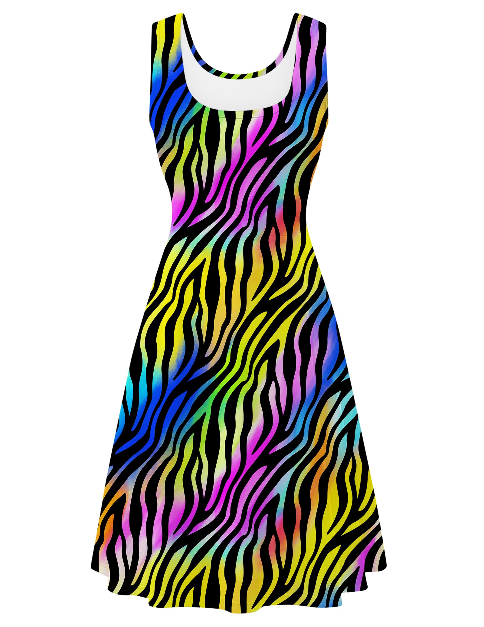 Fanient Women Colorful Leopard Dress Sleeveless Printed Dresses Midi Scoop Neck Sundress for Beach Vacation L