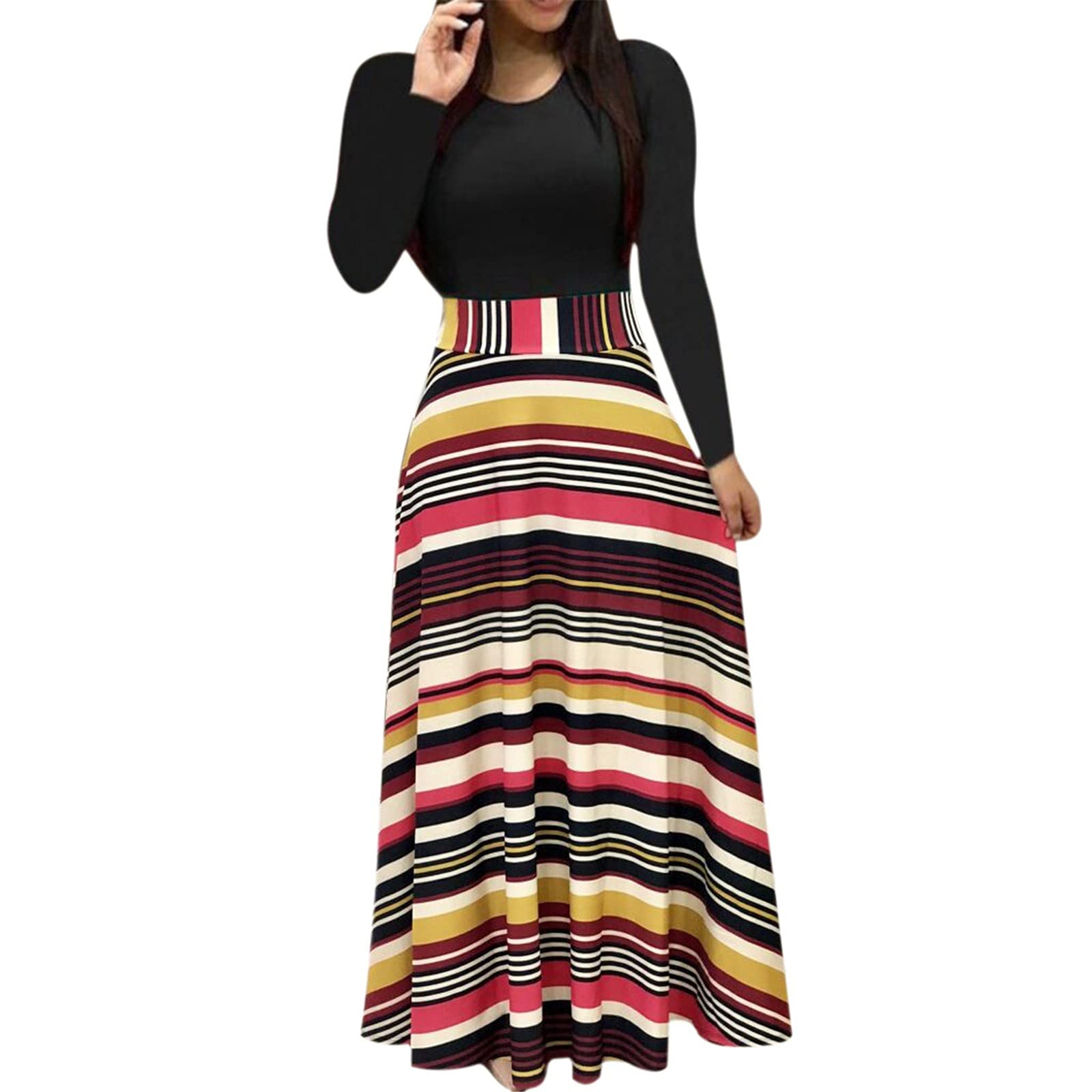 Casual Dresses for Women 2024 Long Sleeve Floral Maxi Empire Waist Long Dress Spring Fashion Summer Beach Sun Boho Plus Size Dresses Clothes Outfits Vestidos Casuales para Mujer Multicolor M
