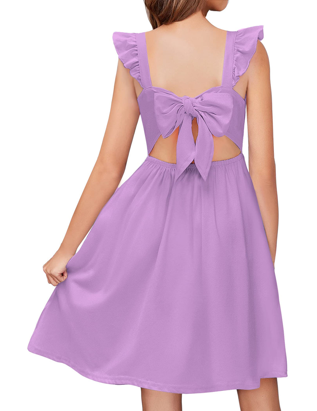 Arshiner Girls Dresses Summer Lilac Cotton Tie Back Skater Boho Casual Dress 10 Year Old