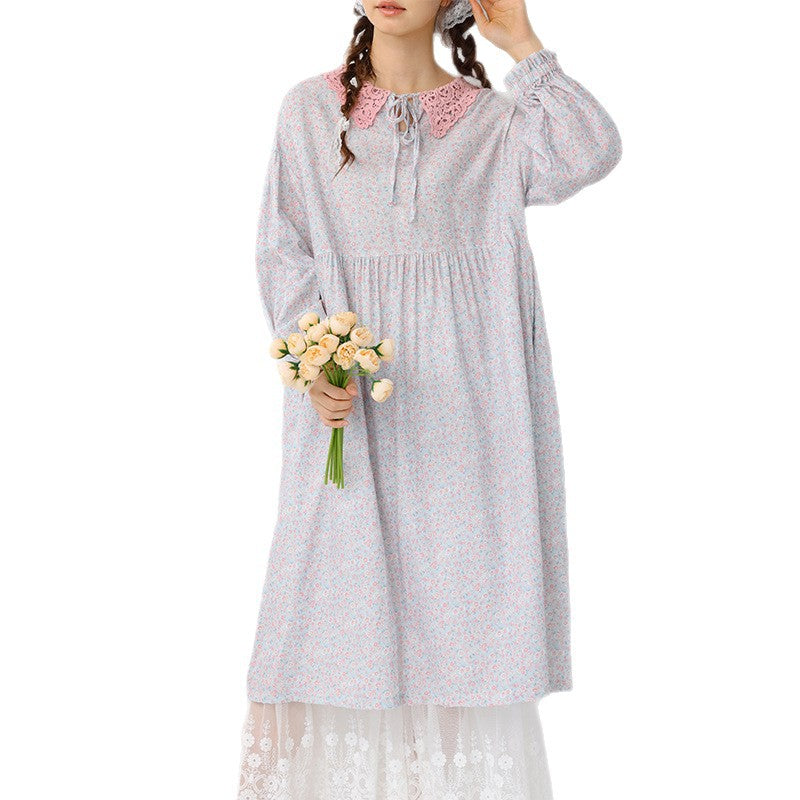 Lace up long sleeved floral dress for women