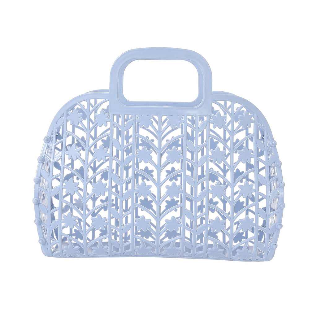 Girls Jelly Purse Women’s Plastic Tote Bag Jelly Bag Purse For Little Girls (Blue Flower)