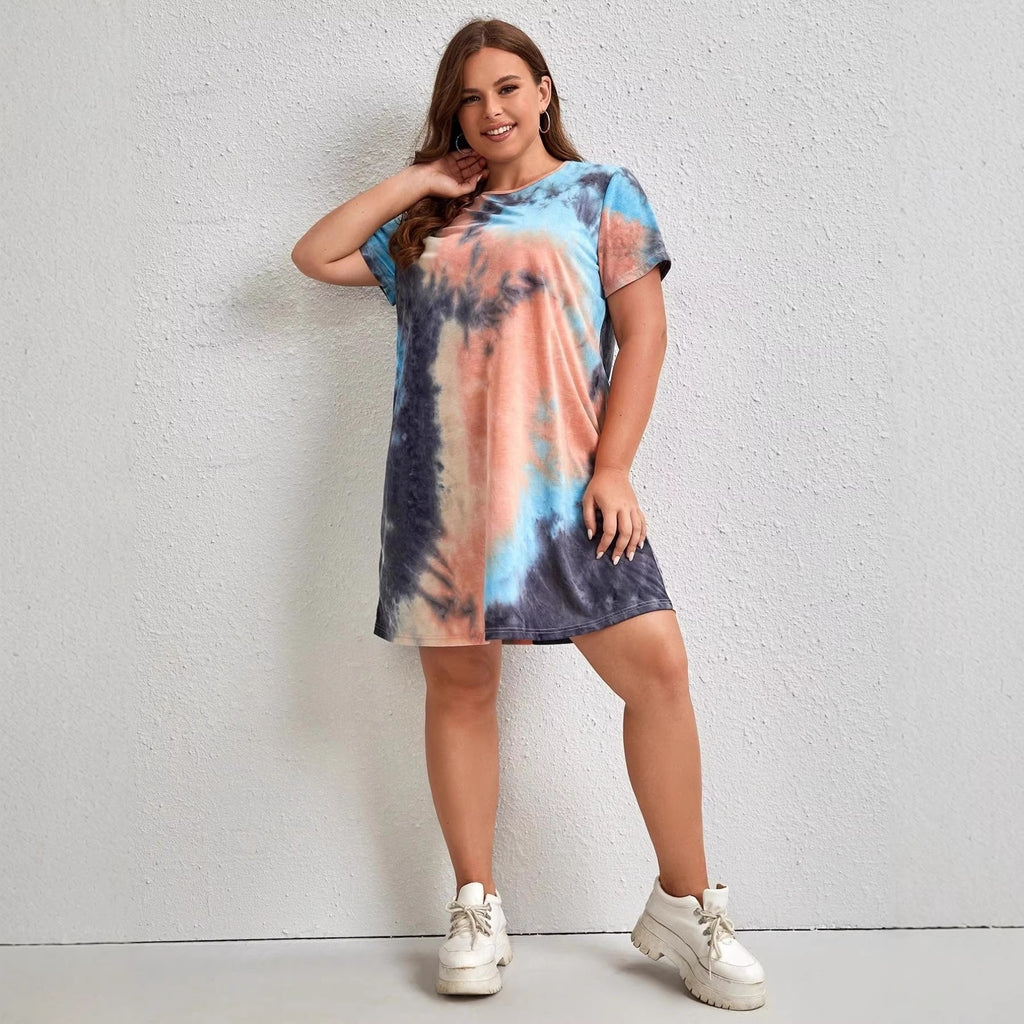 Chambray T-Shirt Dress for Women Summer Round Neck Casual Gradient Dress