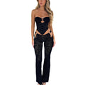 REASERAL Womens Sexy 2 Piece Outfits Lace Up Band Top Ring Cutout Long Pants Sexy Club Sets
