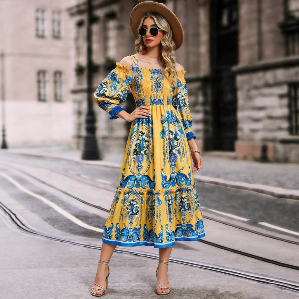 Off shoulder long sleeved dress