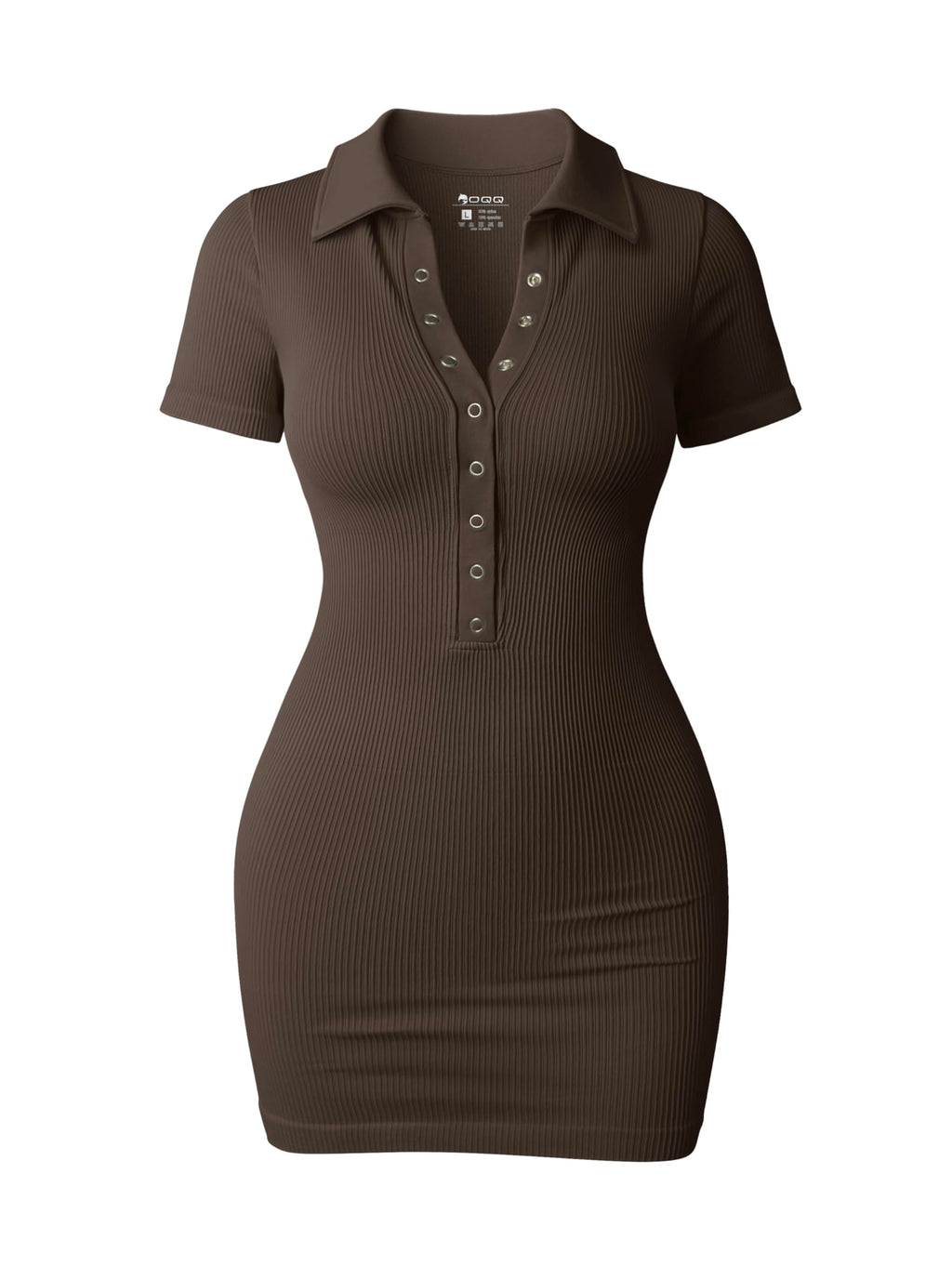 OQQ Womens Mini Dresses Sexy Short Sleeve Stretch Ribbed Tummy Control Bodycon Mini Dress Darkbrown