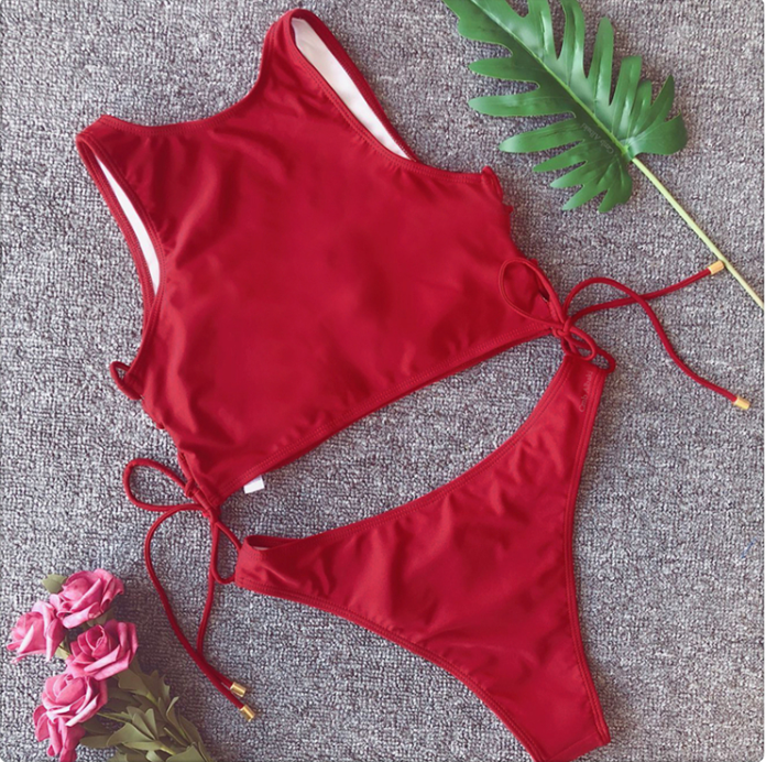 Strap Sexy Metal Buckle Bikini Set