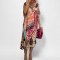 Leisure commuting leopard print color print deep V-neck dress long skirt for women