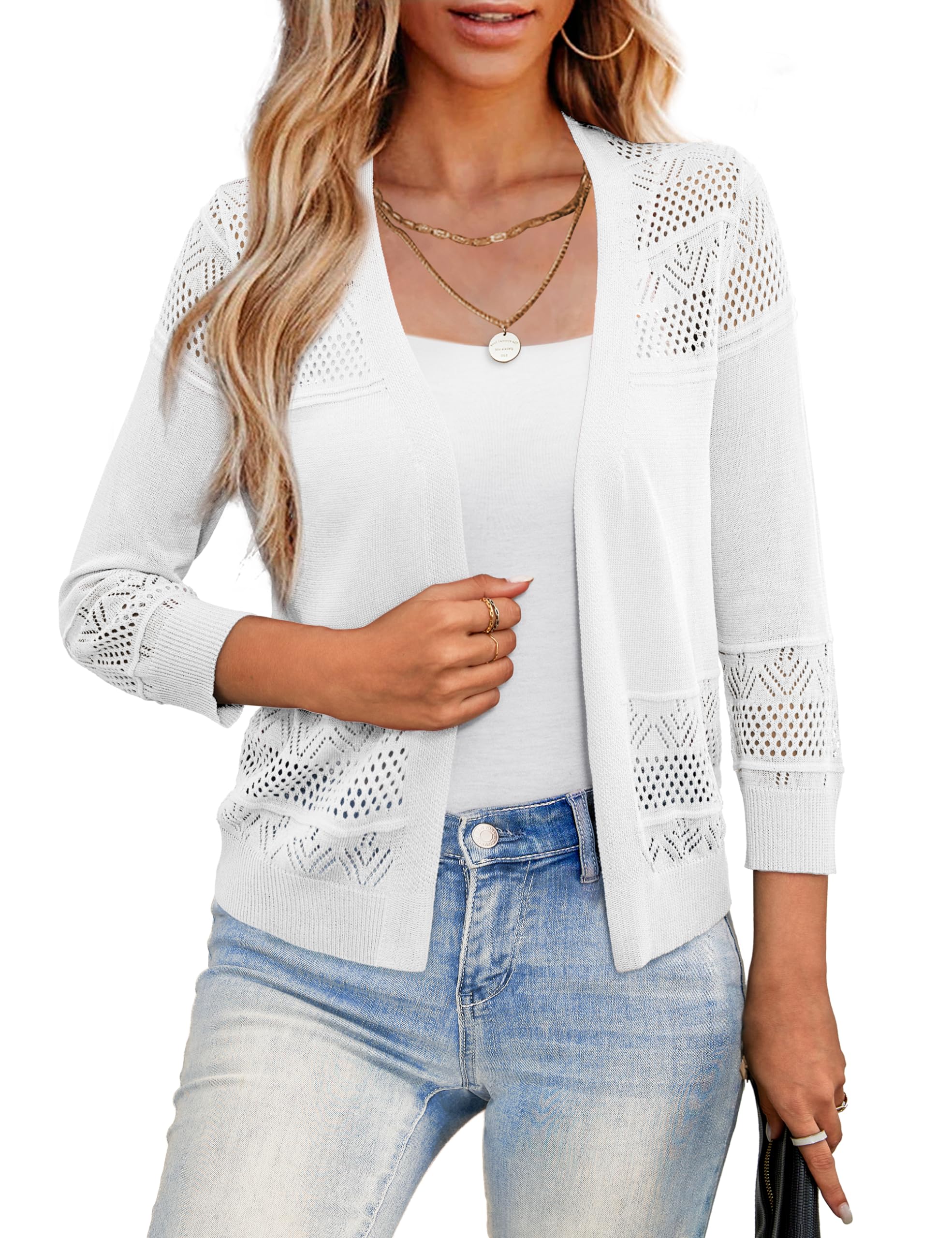 LIENRIDY Womens Cropped Cardigans Sweaters Open Front Bolero Shrugs for Dresses White XL
