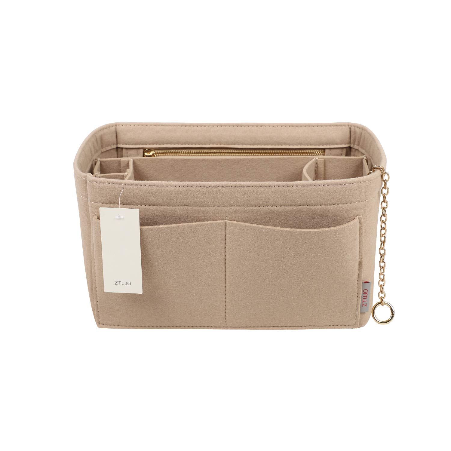 Purse Organizer Insert Felt Purse Organizer with Zipper and Sewn Bottom Insert Fit Speedy Neverfull Graceful6 Sizes (Slender Large Beige)
