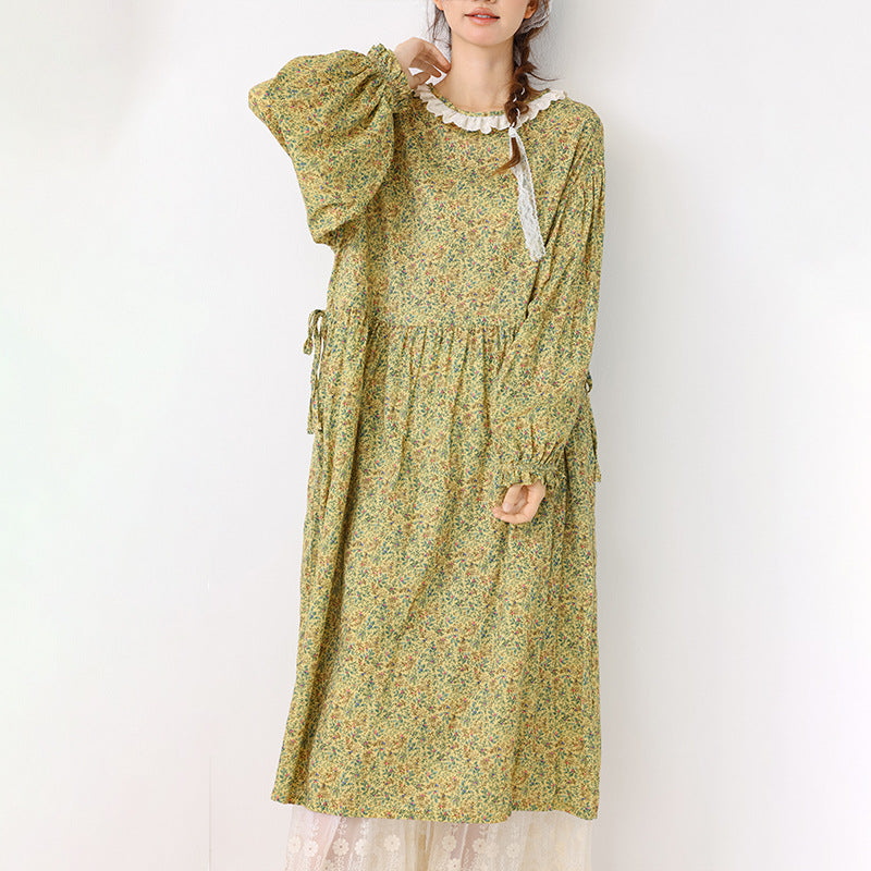 Floral drawstring long sleeved dress