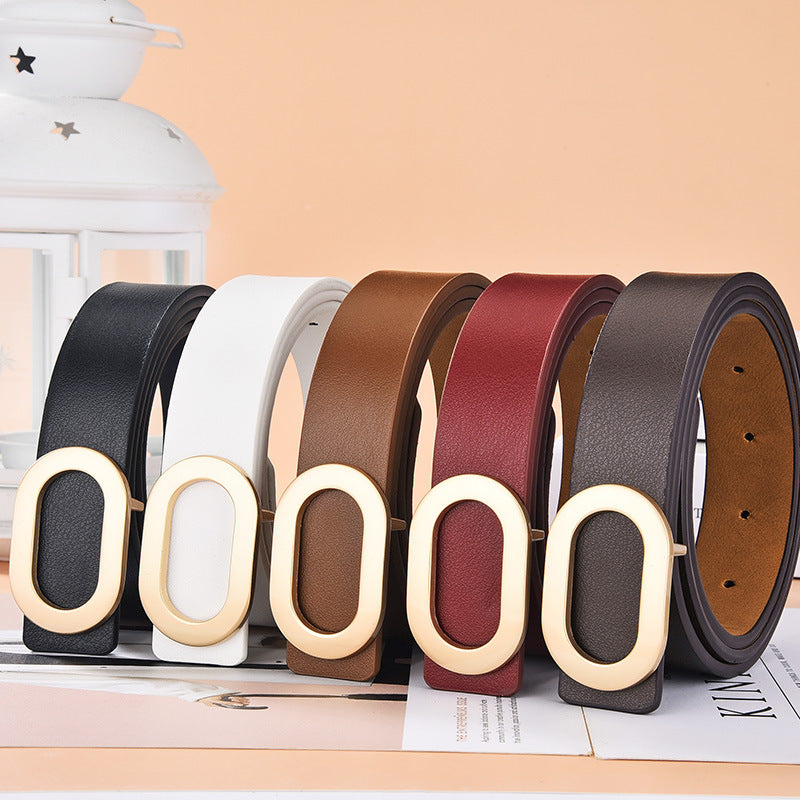 Stylish Oval Buckle Women's Belt for Dresses and Jeans