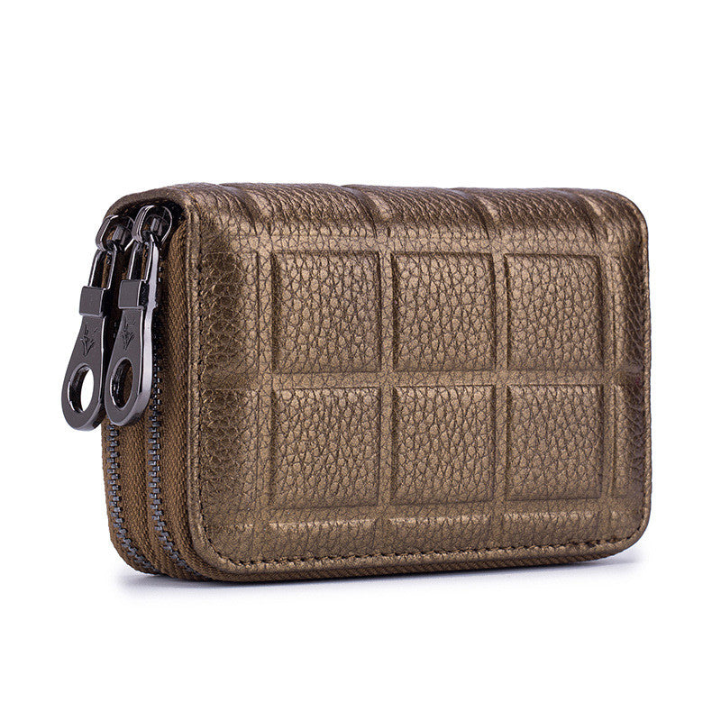 Multifunctional Cowhide Coin Purse with Double Zipper