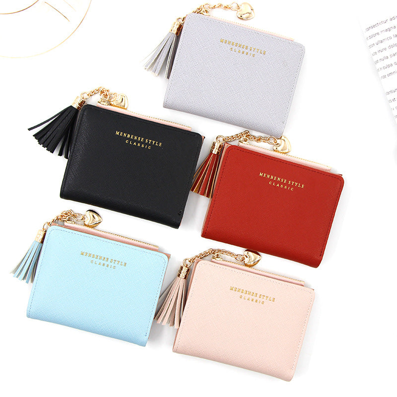 Short Style Women's Zipper Purse with Tassel Detail