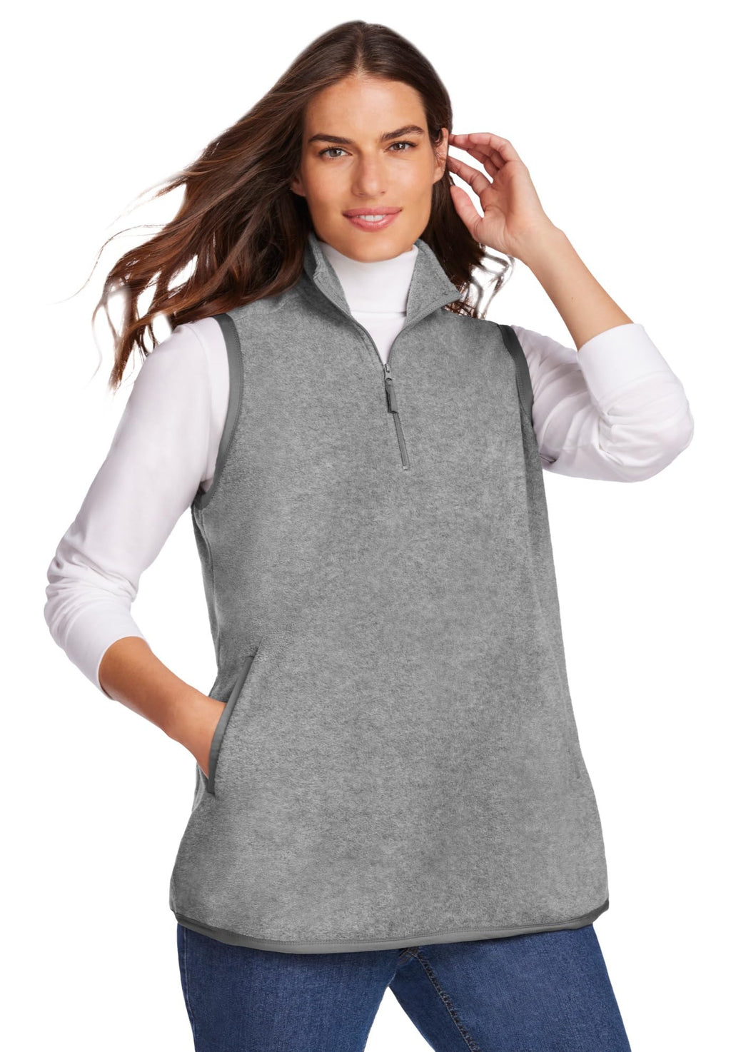 Woman Within Womens Plus Size Quarter-Zip Microfleece Vest - 2X Medium Heather Grey