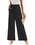 Buauty Wide Leg Palazzo Pants Woman with Pockets High Waist Pant Adjustable Knot Loose Trousers Business Casual Work Pants Black