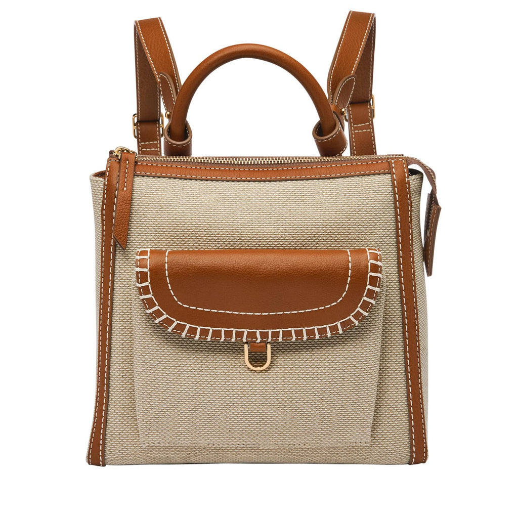 Fossil Parker Backpack Purse Saddle/Natural Colorblock