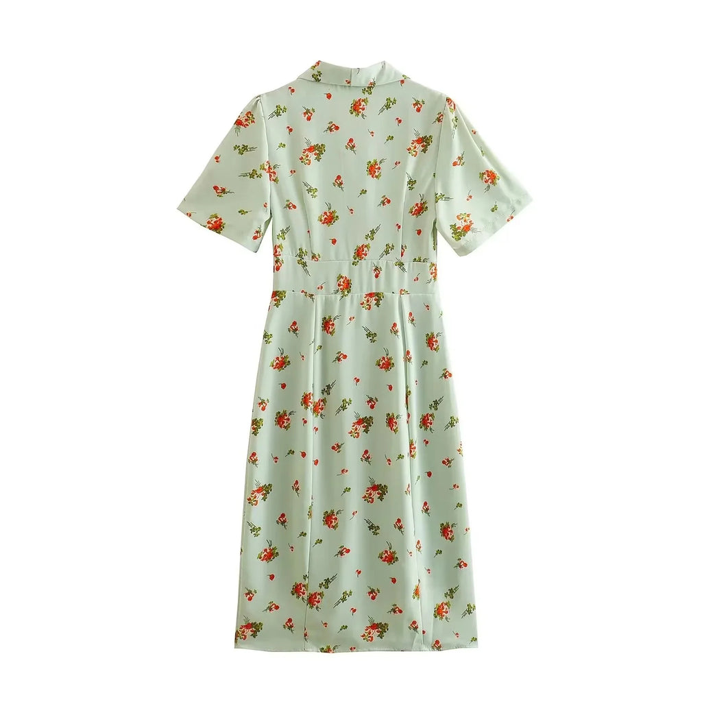 Elegant slim fit suit collar short sleeved dress