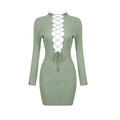 Women Sexy Short Dress With Lace-Up Design Outfits Green Long Sleeve Bodycon Bandage Dresses Vestidos