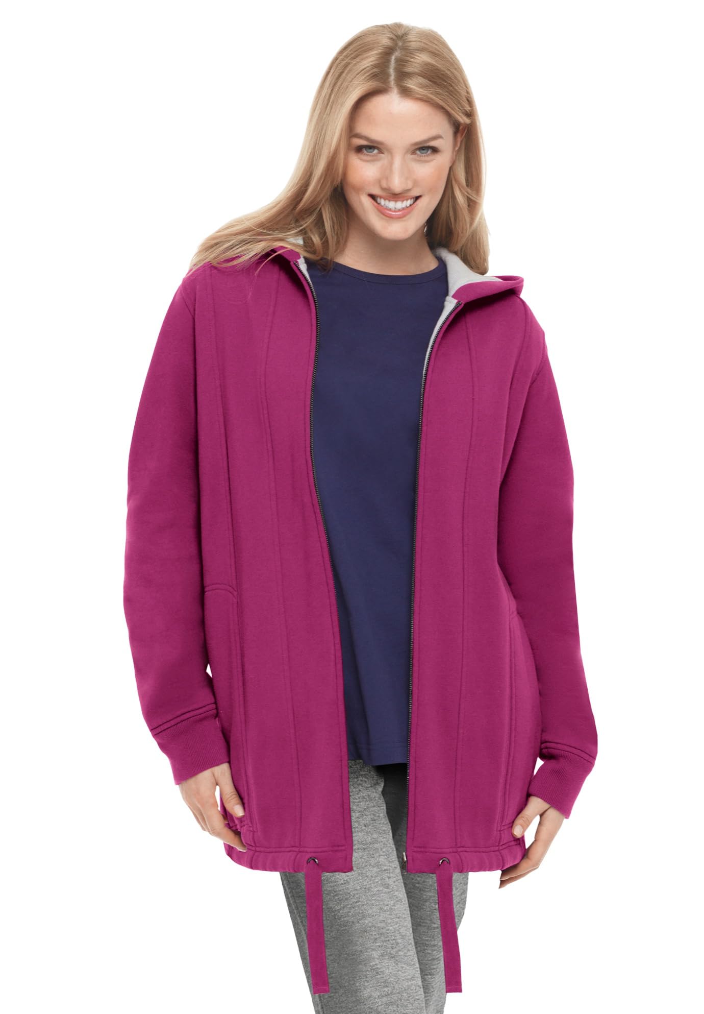 Woman Within Plus Size Thermal Waffle Lined Fleece Hoodie Oversized - 30/32 Raspberry