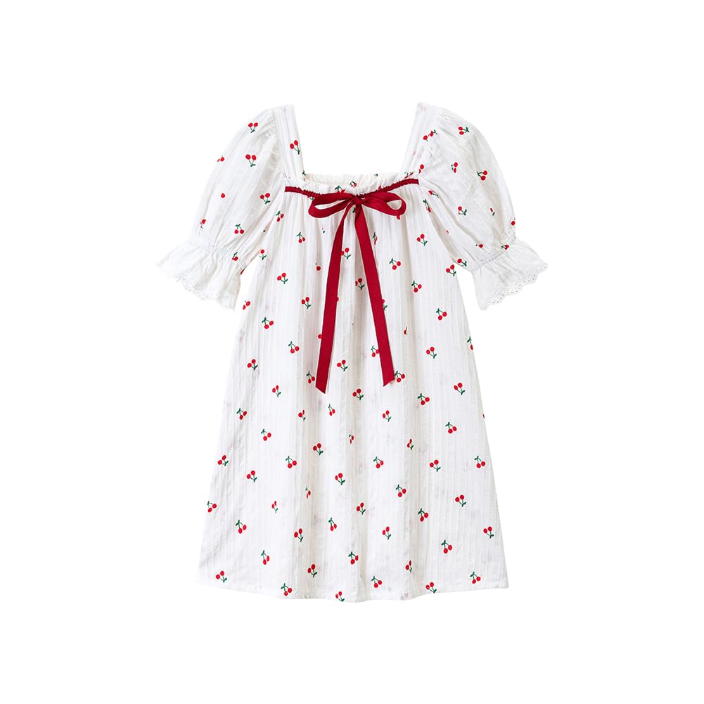 BANGSAUR Girls Vintage Dresses Cotton Princess Sleepshirts Kids 3-12 Years Cherry