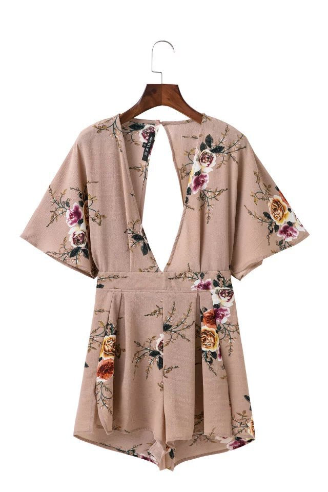 Floral Print Sexy Backless Jumpsuit