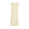 Short sleeved round neck hollow bead knitted dress