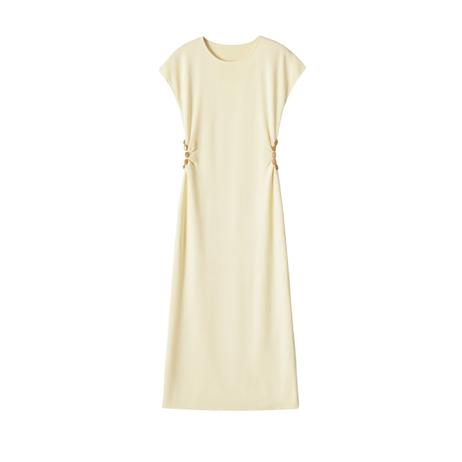 Short sleeved round neck hollow bead knitted dress