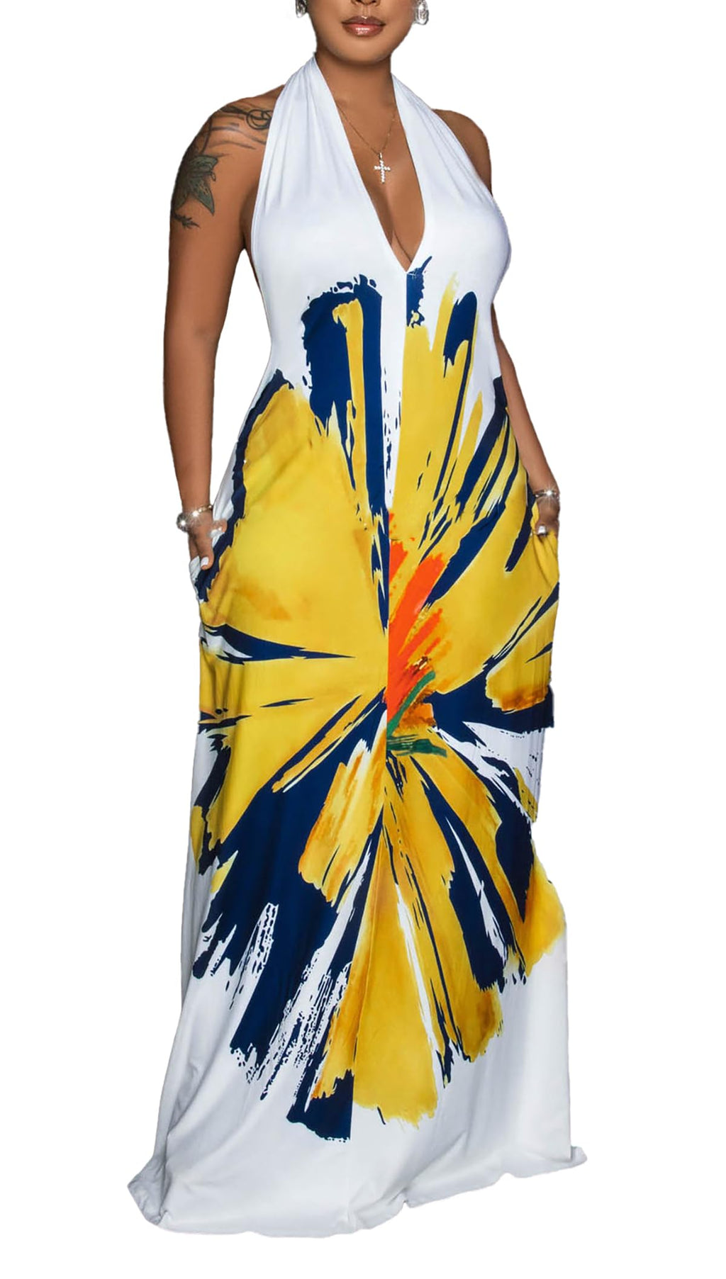 Sexy White Dresses for Women Summer Floral Print Backless Long Maxi Dress Party Club Outfits Halter S