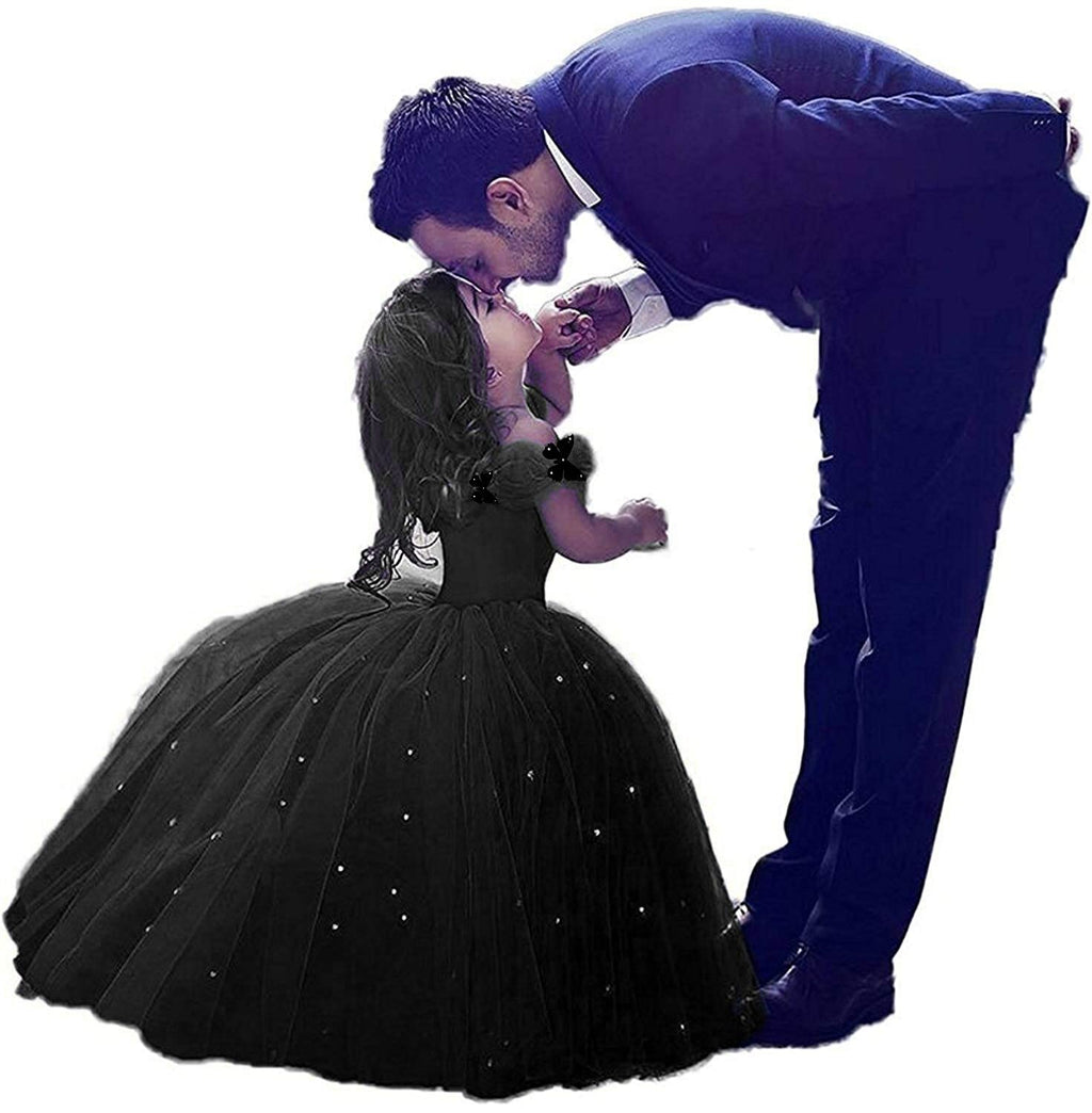 Girls Cinderella Princess Pageant Ball Gowns Kids Tulle Flower Girls Dresses Black 8